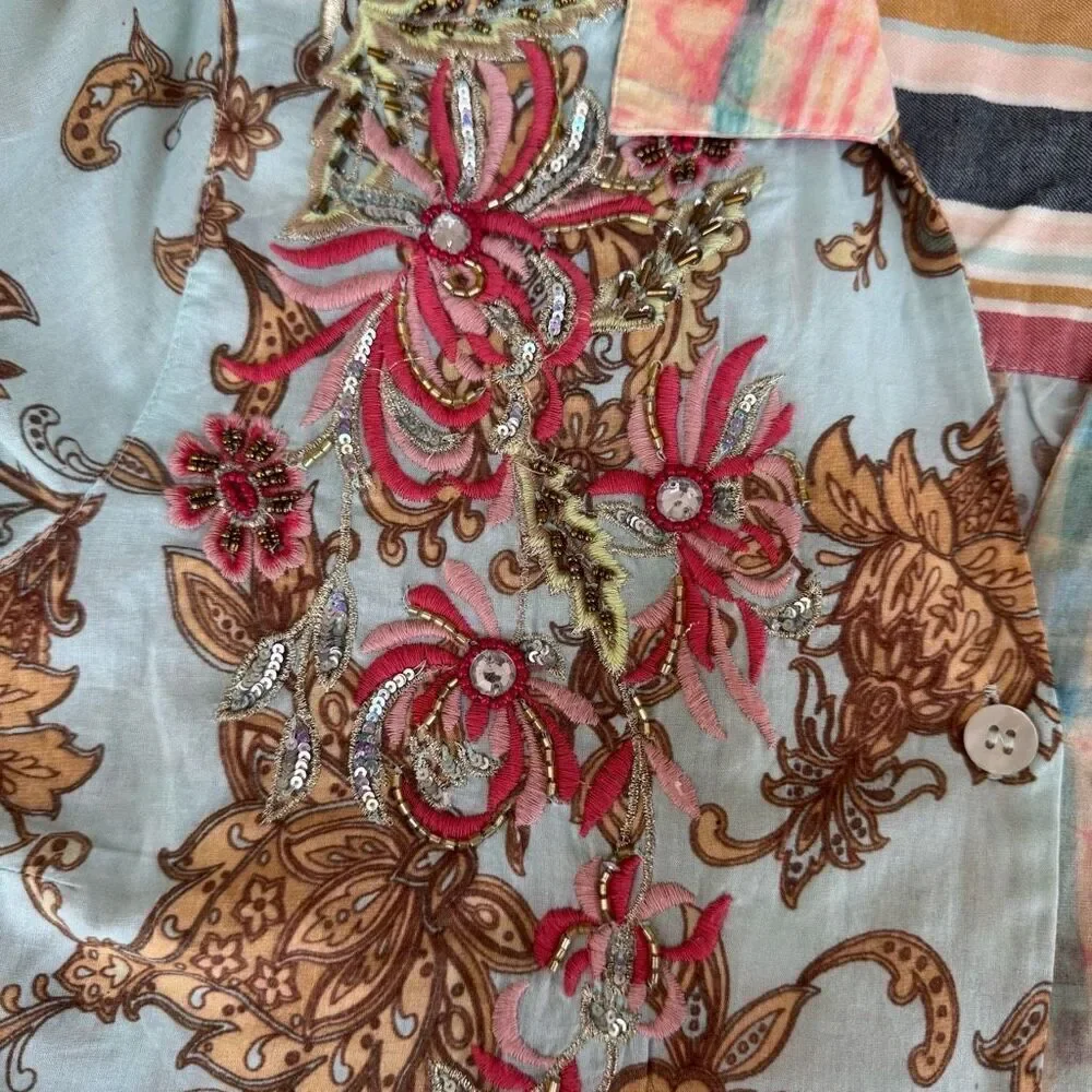 Soft Surroundings Multicolor embroidered embellished tunic blouse 100% cotton L